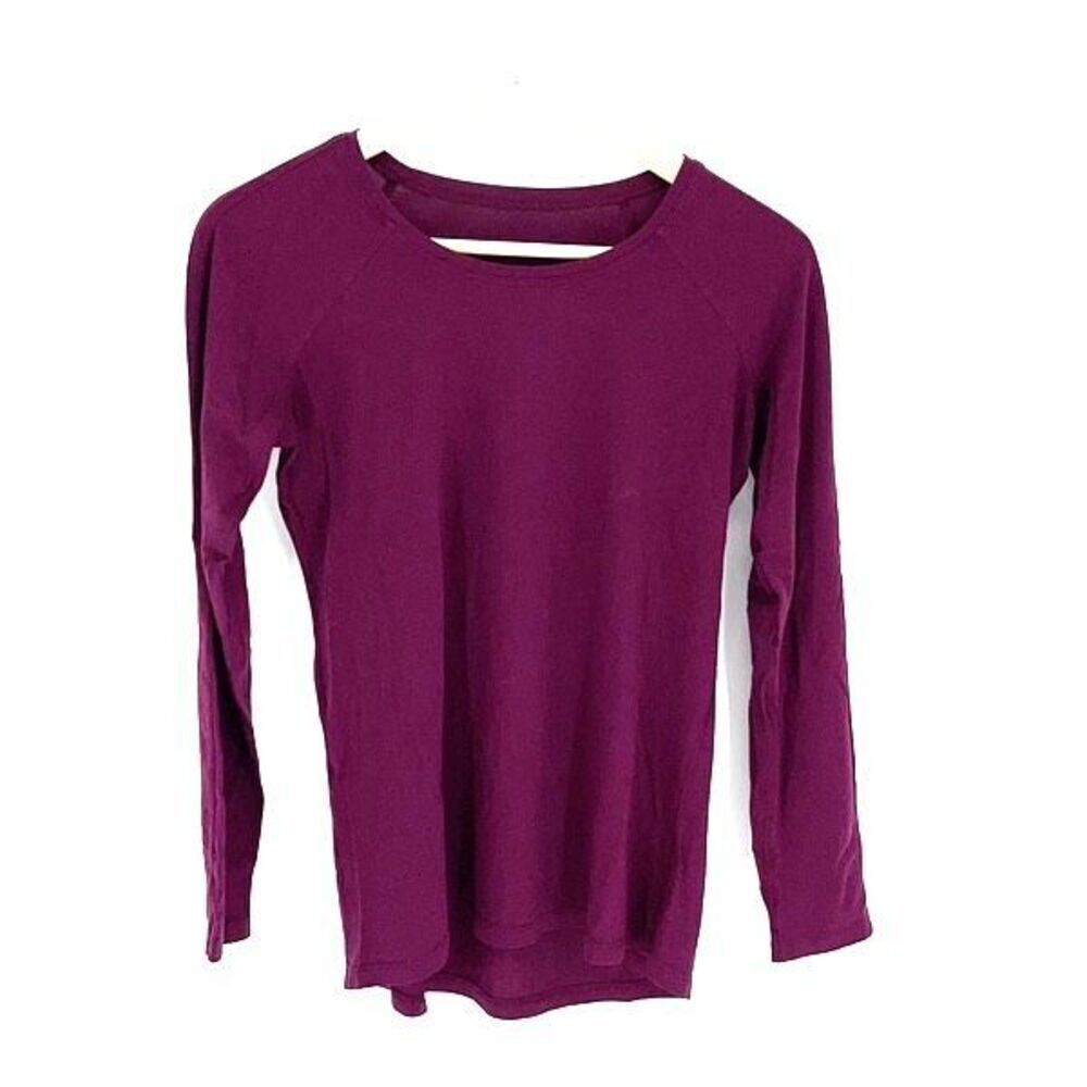 Lululemon Womens Crew Neck High Low Hem Long Raglan Sleeve Top Burgundy Small‎